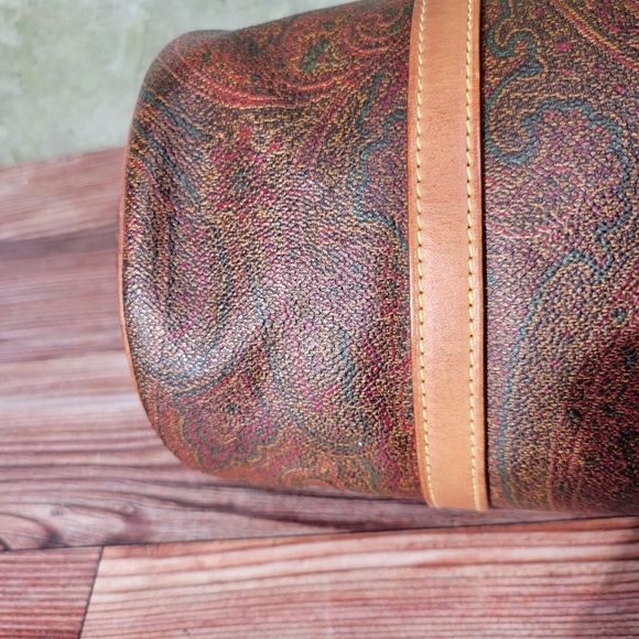 Etro Paisley Canvas Natural Leather Round Barrel shoulder purse/bag - Picture 13 of 16